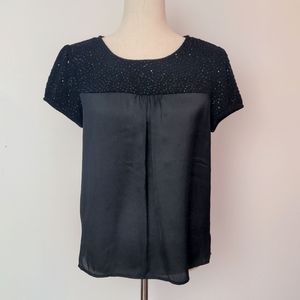 Sparkle & Satin Black Short Sleeve Tee Blouse S M